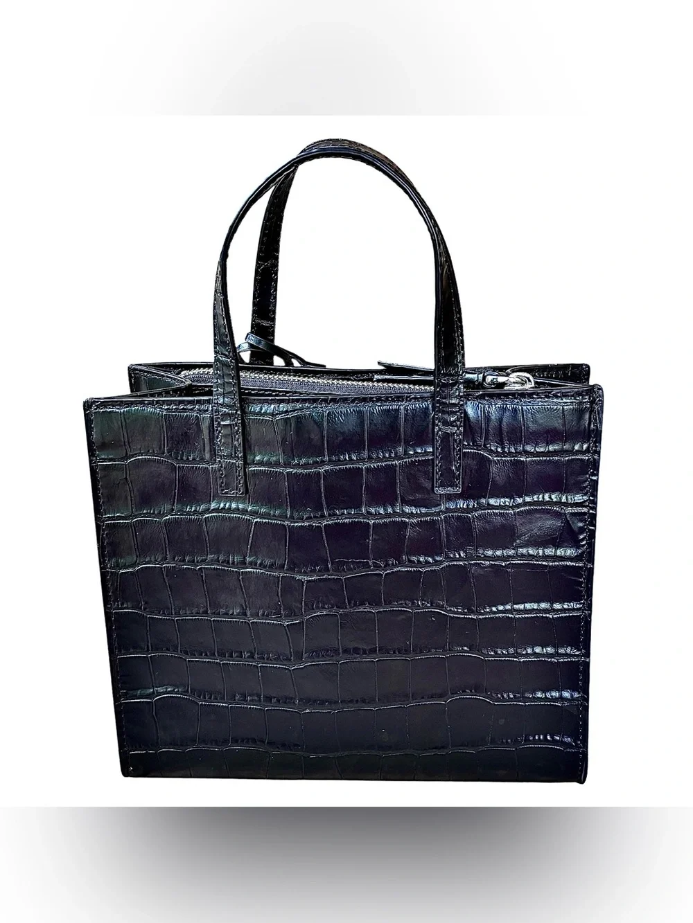 🌹 MARC JACOBS Mini Grind Black Croc Embossed Leather Satchel w/ Crossbody Strap🌹